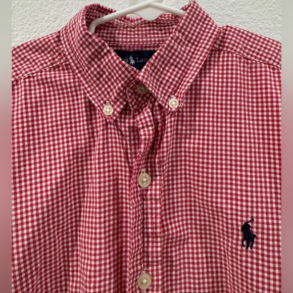 Ralph Lauren Boys Red White Gingham Plaid Short Sleeve Button Down Top Size M - Picture 3 of 16
